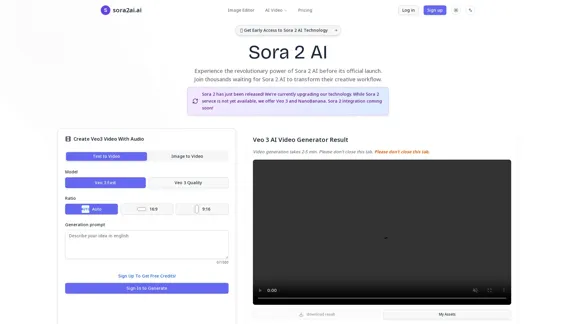 Sora2ai.ai - Früher Zugang zu Sora 2 AI Video Generation