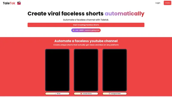 TaleTok.io - Automatize canais virais sem rosto