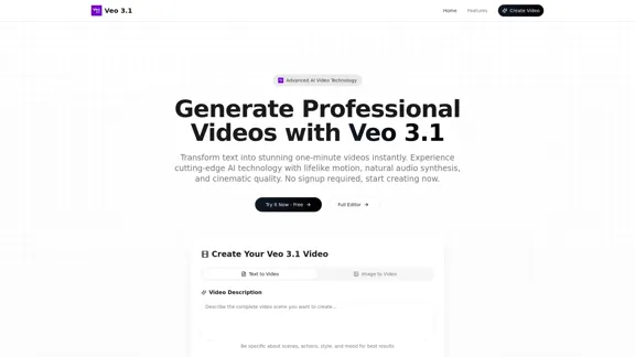 Veo 3.1 Video Generator - 人工智能视频创作