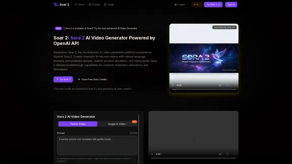 Soar 2 - Prueba el generador de video AI Sora 2 en Soar2