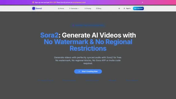 Sora2 - AI Video Generator without Watermark and No Regional Restrictions