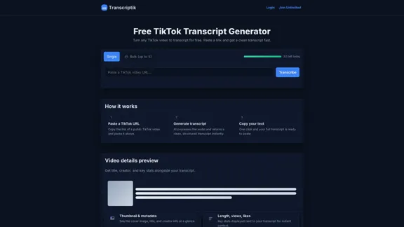 Generador de Transcripciones de TikTok - Gratis y Rápido
