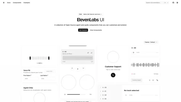 ElevenLabs UI - A collection of open-source agents and audio components.