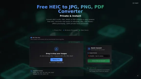 Бесплатный конвертер HEIC в JPG, PNG, PDF - Легко конвертируйте ваши файлы HEIC в JPG, PNG, WebP или PDF.