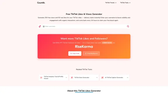 Countik - Генератор бесплатных лайков и просмотров для TikTok