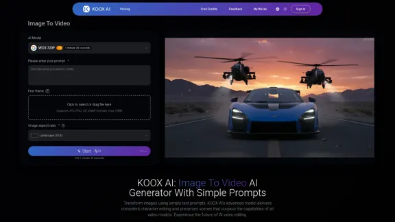 KOOX AI - Бесплатный генератор видео из изображений с помощью ИИ