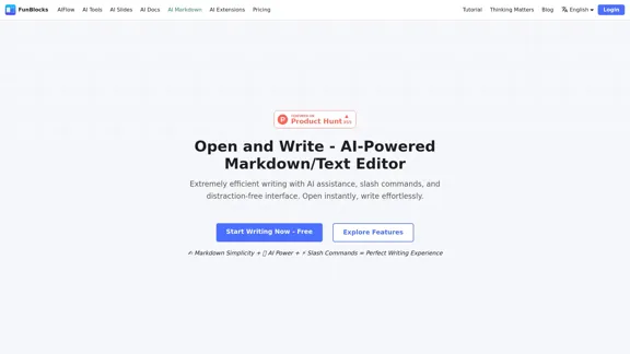 FunBlocks AI Markdown - Éditeur Markdown alimenté par l'IA avec des commandes slash