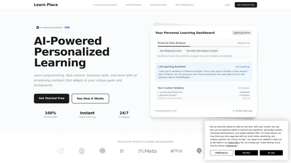 Apprenez Place - Plateforme d'apprentissage personnalisée alimentée par l'IA pour les étudiants universitaires et les professionnels.