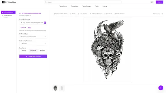 Générateur de tatouages AI gratuit n°1 | Concevez des idées de tatouage en quelques secondes