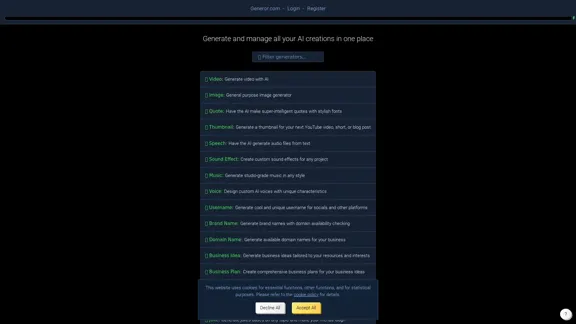 Generor - All your AI creations gathered in one location.