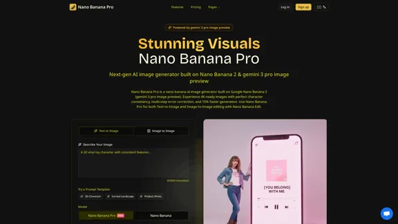 Nano Banana Pro - Бесплатный генератор изображений на основе ИИ для потрясающих визуалов