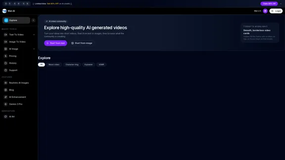 Wan AI - Генератор видео на основе ИИ | Текст в видео | Изображение в видео | Создание озвучки