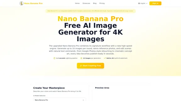 免费 Nano Banana Pro - 下一代创意人工智能