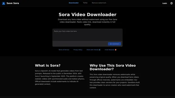 Kostenloser Sora Video Downloader - Laden Sie Sora-Videos ohne Wasserzeichen in Originalqualität herunter.
