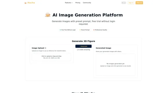 AI Image Platform - Effortlessly create stunning images with preset prompts and enjoy a free trial without the need to log in.