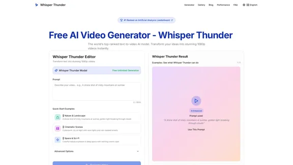 Whisper Thunder - Gerador de Vídeo AI Grátis | Texto para Vídeo Online
