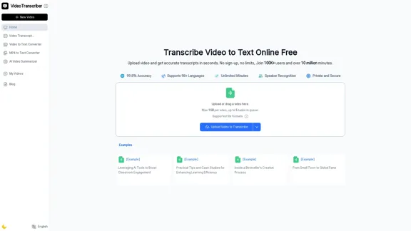 Video Transcriber AI - Transcribe videos to text instantly for free, unlimited and no registration required.
