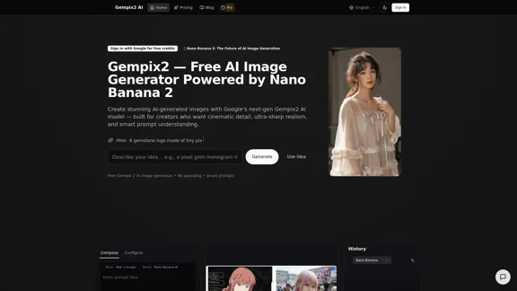 Gempix2 AI - Бесплатный генератор изображений с помощью ИИ от Nano Banana 2