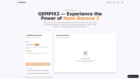 GEMPIX2 - Générateur d'images AI alimenté par Nano Banana 2
