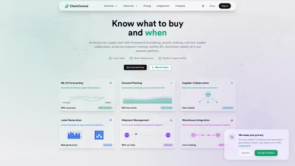 ChainCentral - Plataforma de Gestão da Cadeia de Suprimentos com Inteligência Artificial