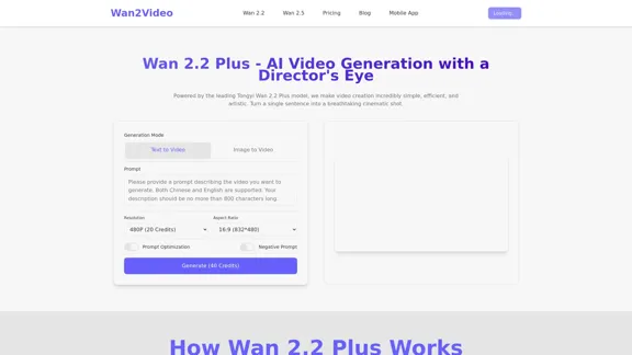 Wan 2.2 Plus - Generador de video AI cinematográfico
