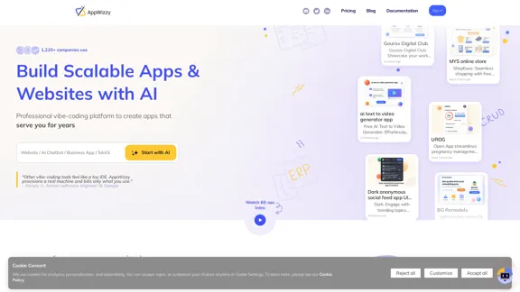 AppWizzy - créez des applications et des sites web évolutifs avec l'IA