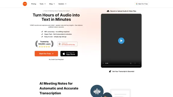 VOMO - Tomador de Notas de Reuniones AI y Transcripción de Audio/Video