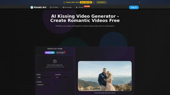 AI Kissing Video Generator - Easily produce romantic AI kissing videos.