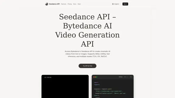 Seedance API - Bytedance AI Video Creation API