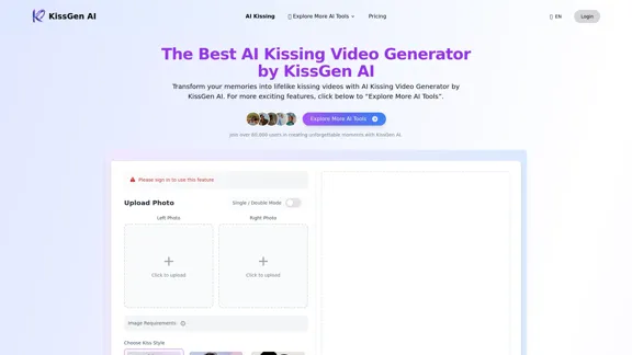 KissGen AI - El mejor generador de videos de besos con IA.
