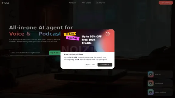 Noiz Agent - 用於音頻、語音、配音和文字轉語音的人工智慧代理