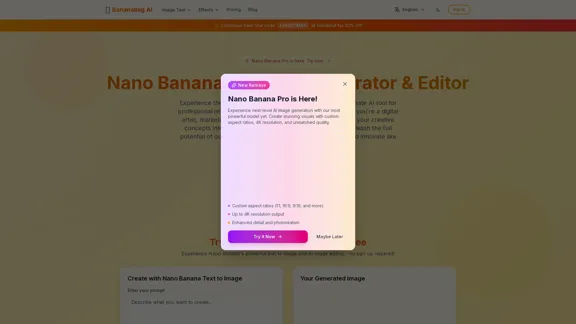 Bananaimg - Исследуйте более 10 эффектов генерации/редактирования изображений Nano Banana AI с помощью бесплатного онлайн-инструмента и сообщества.