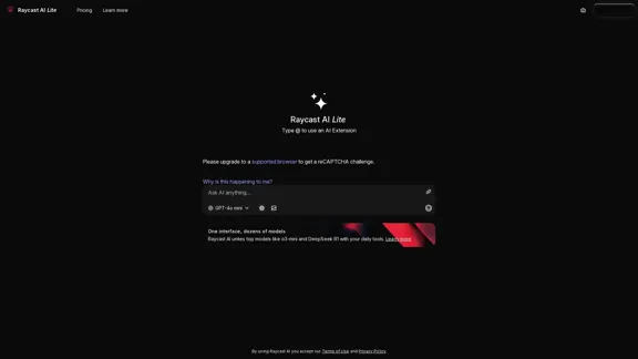 Raycast AI Lite - Prueba una versión ligera de Raycast AI Chat gratis.