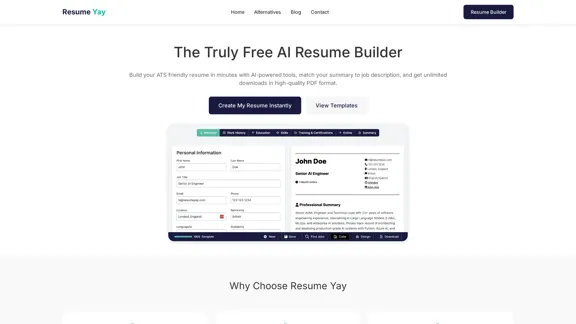 Resume Yay | 真正免费的 AI 简历生成器 | ATS 友好 Resume Yay | 真正免费的 AI 简历生成器 | ATS 友好