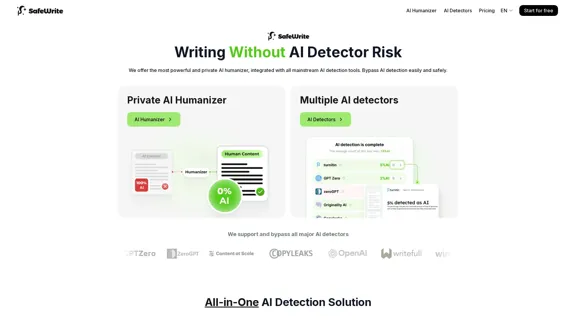 SafeWrite: Detector de IA e Humanizador Tudo-em-Um