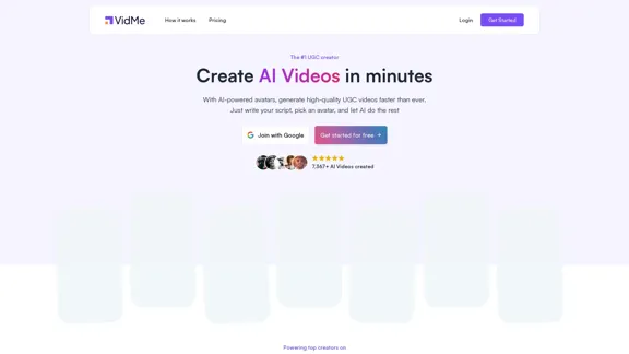 Vidme - 利用AI UGC 擴展您的TikTok和Instagram內容