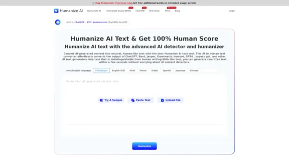 Humanize AI - Free AI Humanizer & Achieve a 100% Human Score