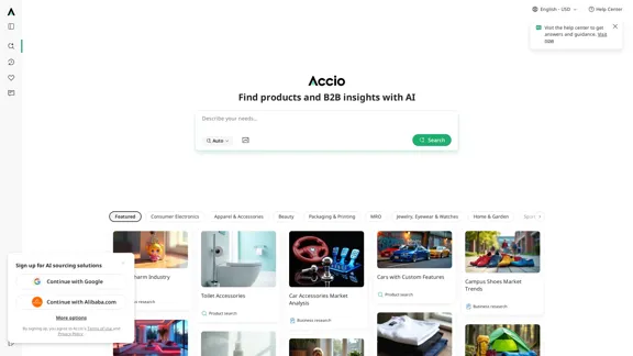 Accio - Posez n'importe quelle question sur le B2B, trouvez des fournisseurs et de l'inspiration.