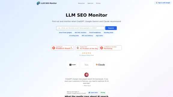 LLM SEO Monitor - Track what LLMs suggest in search results.