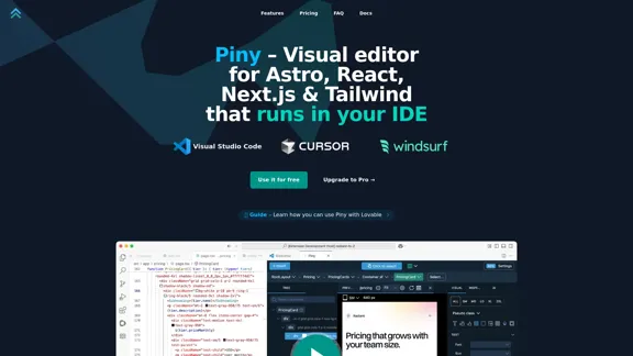 Piny - Éditeur Visuel pour Astro, React, Next.js et Tailwind CSS