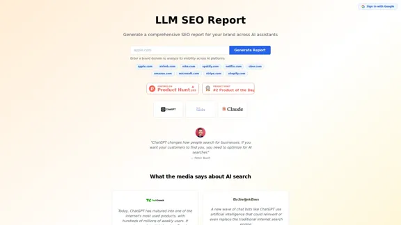 LLM SEO Report - Track the recommendations of LLMs in web search results.