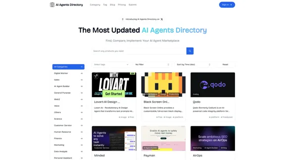 AI Agents Directory - Le répertoire le plus complet pour les outils d'agents IA.