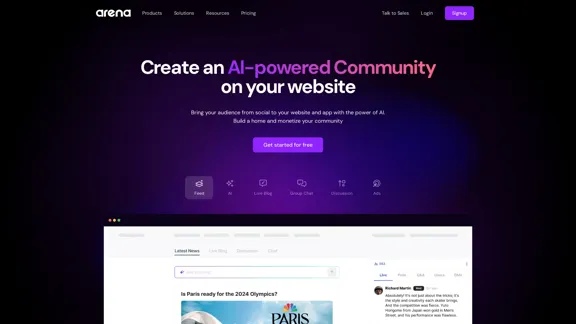 Arena: Crea una comunidad impulsada por IA en tu sitio web | Arena