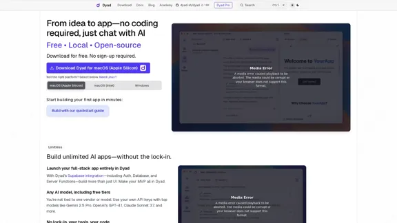 Dyad | Бесплатный, локальный, открытый конструктор приложений на основе ИИ