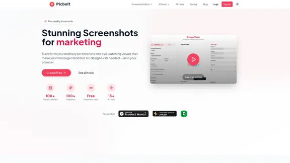 Picbolt - モックアップ用のスクリーンショット編集およびデザインツール