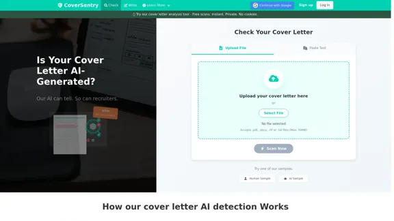 CoverSentry - AIを超える無料のカバーレタースキャナー