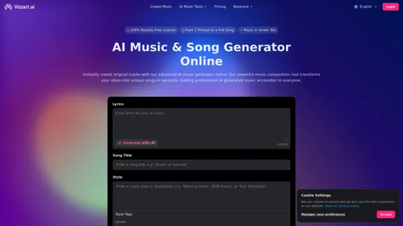 Vozart AI Music & Lyrics Generator | vozart.ai Music Generator