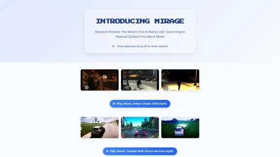 Mirage - AI User-Generated Content game engine