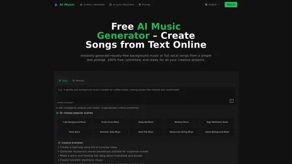 Free AI Music Generator - Easily create background music and songs.