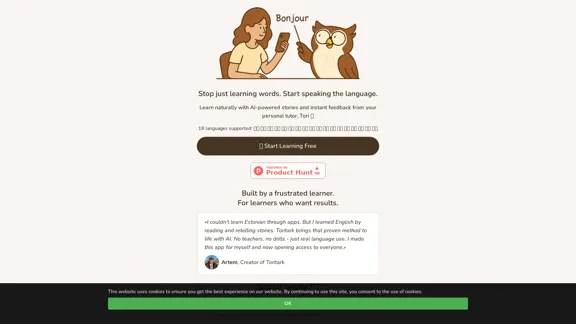 Toritark - Learn languages naturally with AI-generated stories